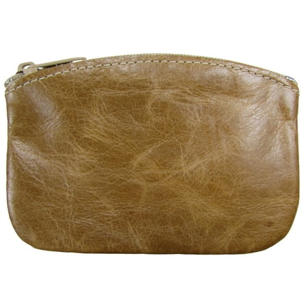 Tan Coin Set - Leather Medium Zippered Coin Pouch Change Holder USA Made, Distressed Tan