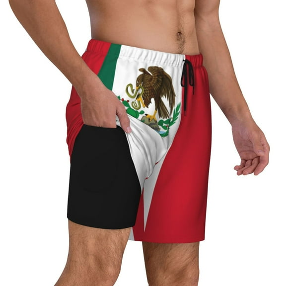 Mens Mexico Flag 2 in 1 Quick Dry Swim Trunks with Compression Liner Beach Shorts