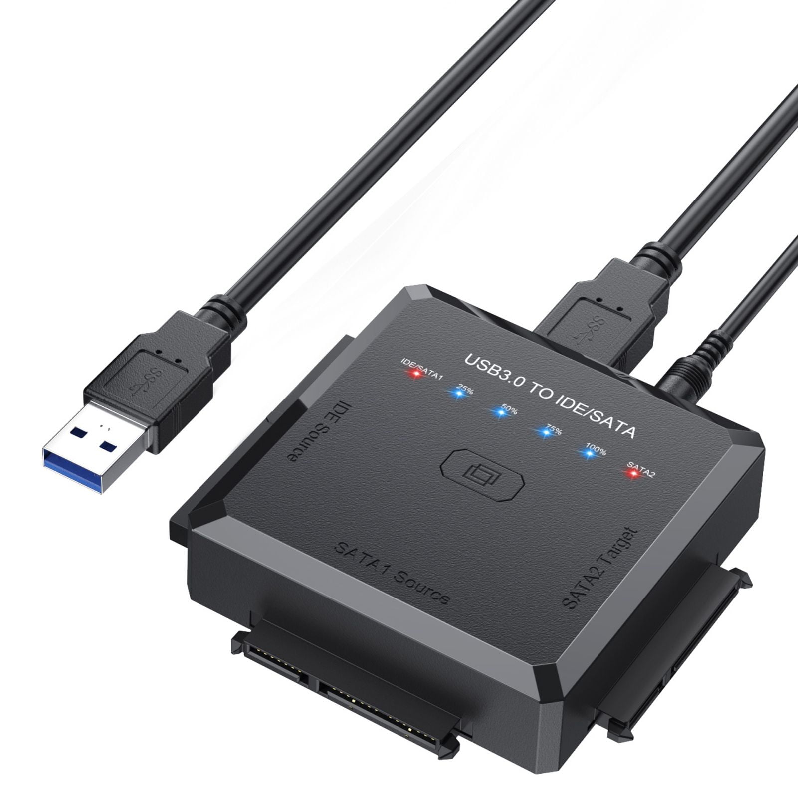 ENTSASMO Black SATA/IDE to USB 3.0 Adapter, Hard Drive Reader Adapter Ultra Recovery Converter for 2.5" 3.5" HDD/SSD, USB to SATA/IDE One Touch Clone with 12V Power Adapter