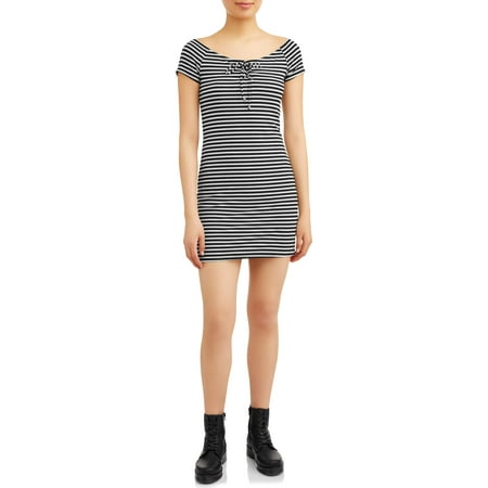 Eye Candy Juniors' Keyhole With Neck Tie Detail Dress