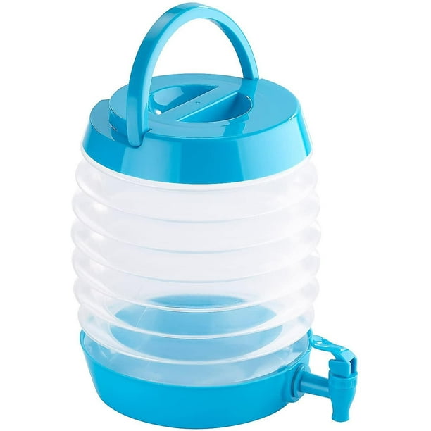 Dispensador de agua: Bidón plegable, pico, soporte, 5,5 litros, azul/transparente (botellas de agua plegables)