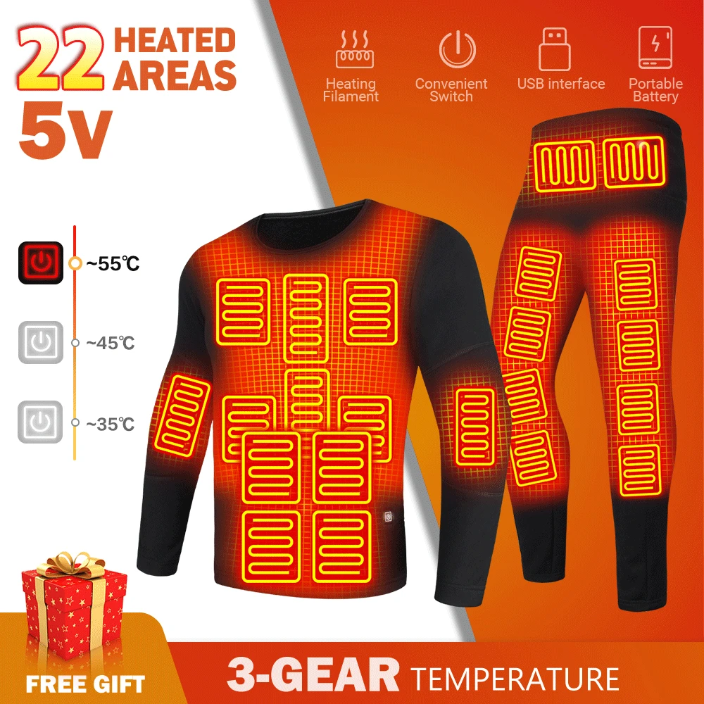 thumbnail image 2 of Ropa interior térmica calentada, chaqueta calefactora de invierno, ropa de esquí, chaqueta calentada de lana, pantalones cálidos de otoño, ropa con calefacción eléctrica USB, 2 of 4