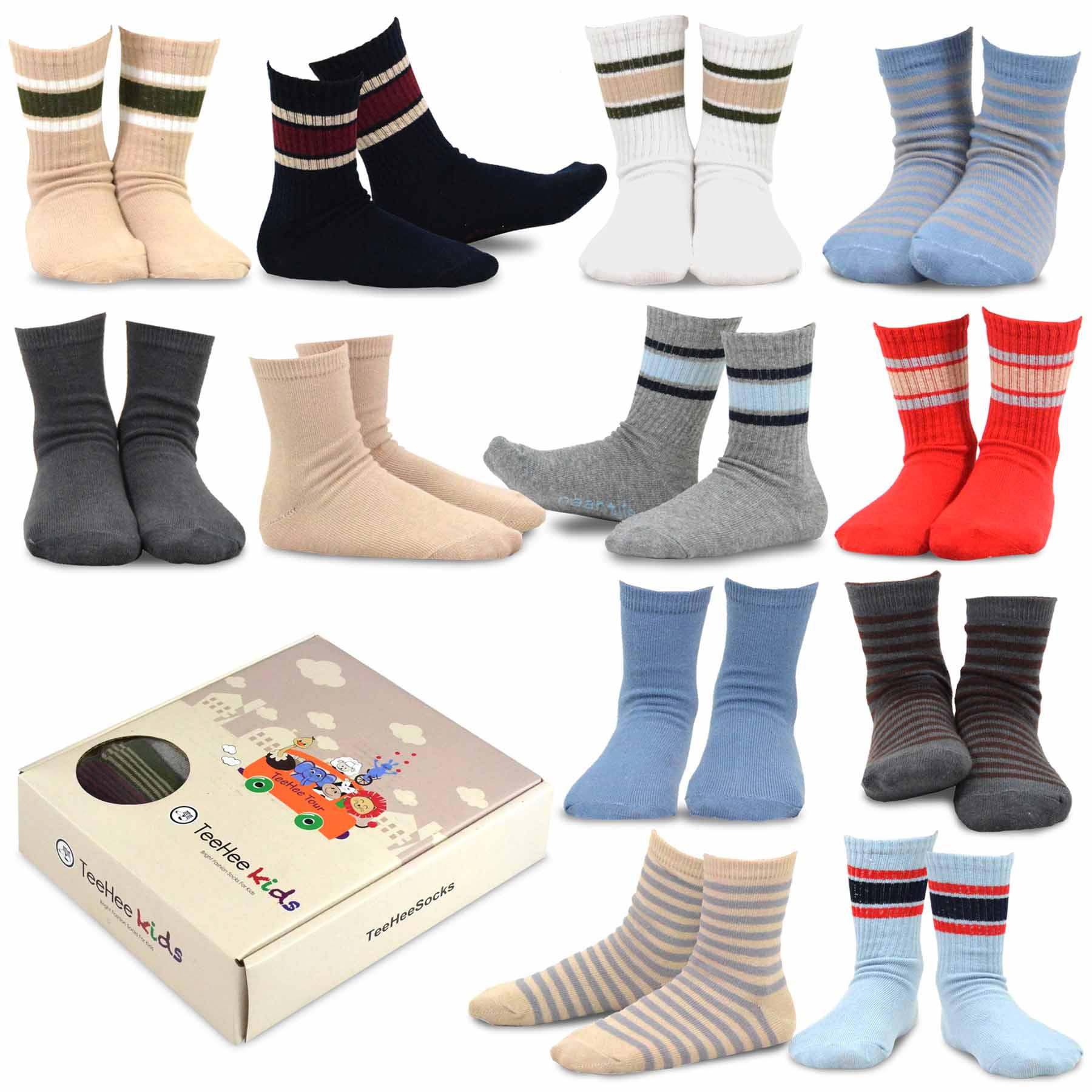 TeeHee Kids Boys Cotton Basic Crew Socks 12 Pair Pack (35 Years