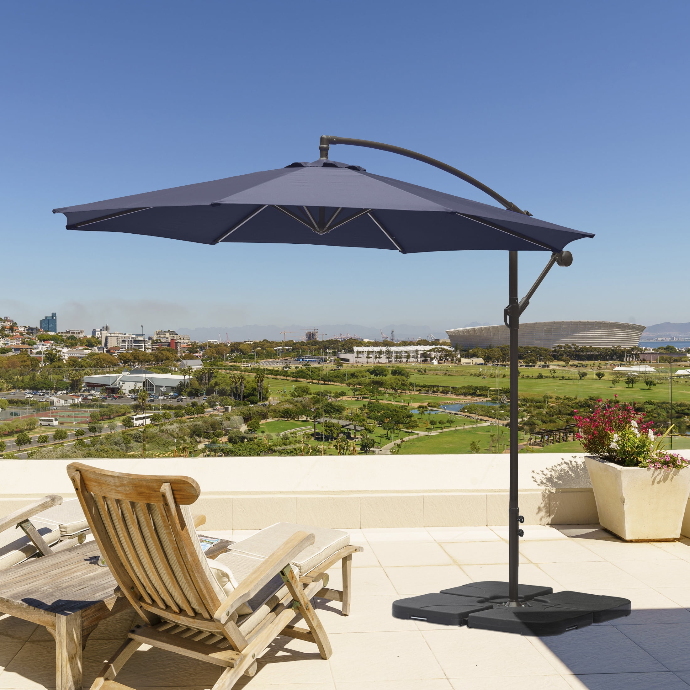 Westin Outdoor 10 Ft Cantilever Offset Umbrella with Base Weights Included for Outdoor Patio UV Weather Resistant, Navy Blue