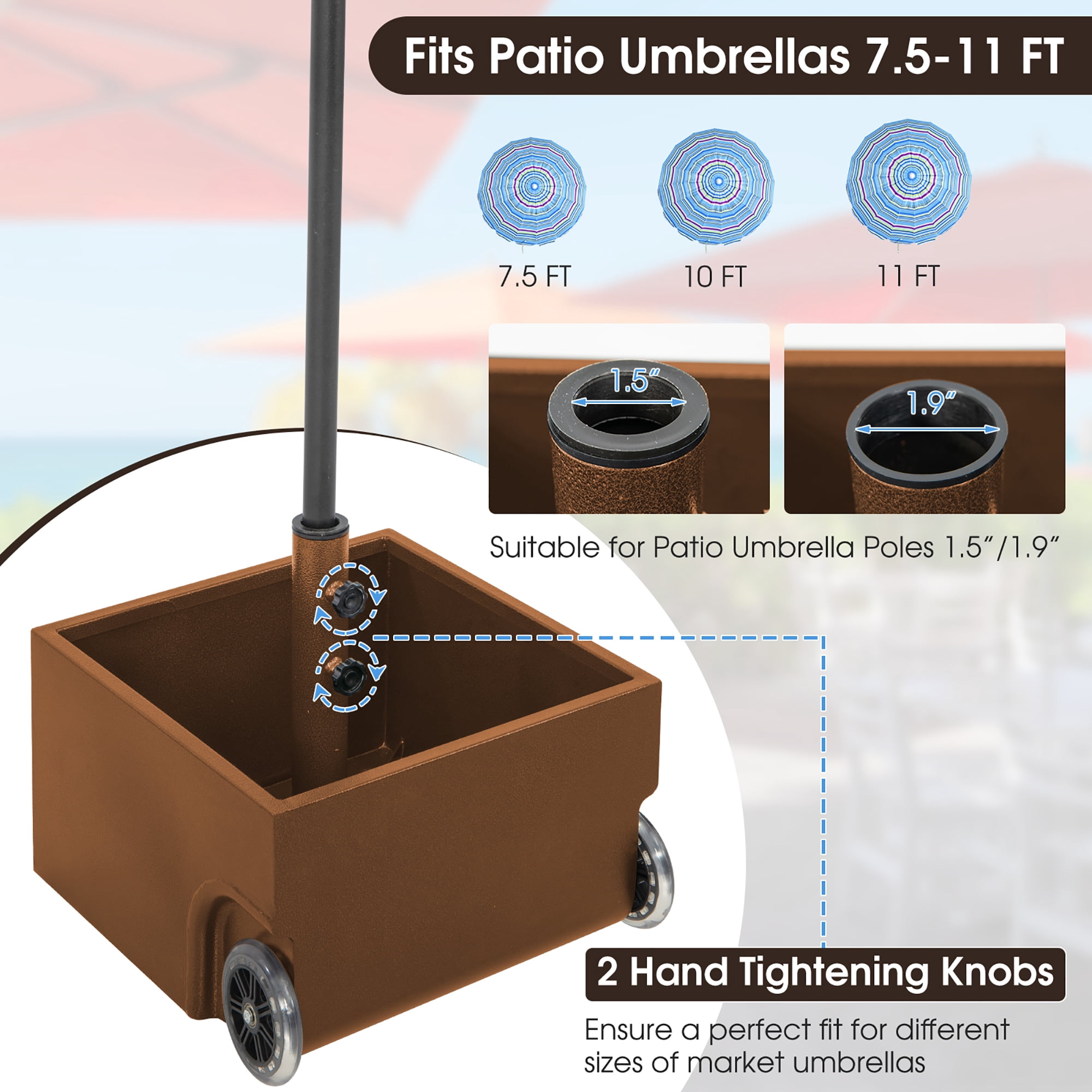 Gymax 170lbs Patio Umbrella Base Stand Wheels Planter Outdoor Heavy Duty Garden Black
