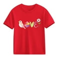 thumbnail image 2 of Kids Red T-Shirt for Girls Short Sleeve Graphic Tee Kids Love Bird Floral Print 100% Cotton,Size 3 T, 2 of 9
