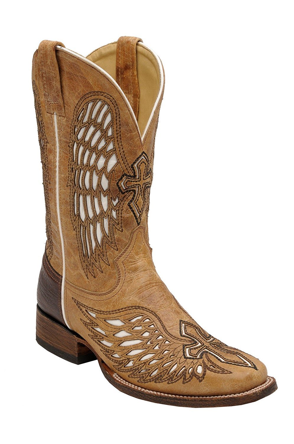 Corral Boots - CORRAL Men's Antique Saddle Wing and Cross Inlay Square Toe Cowboy Boots A2650 (8 
