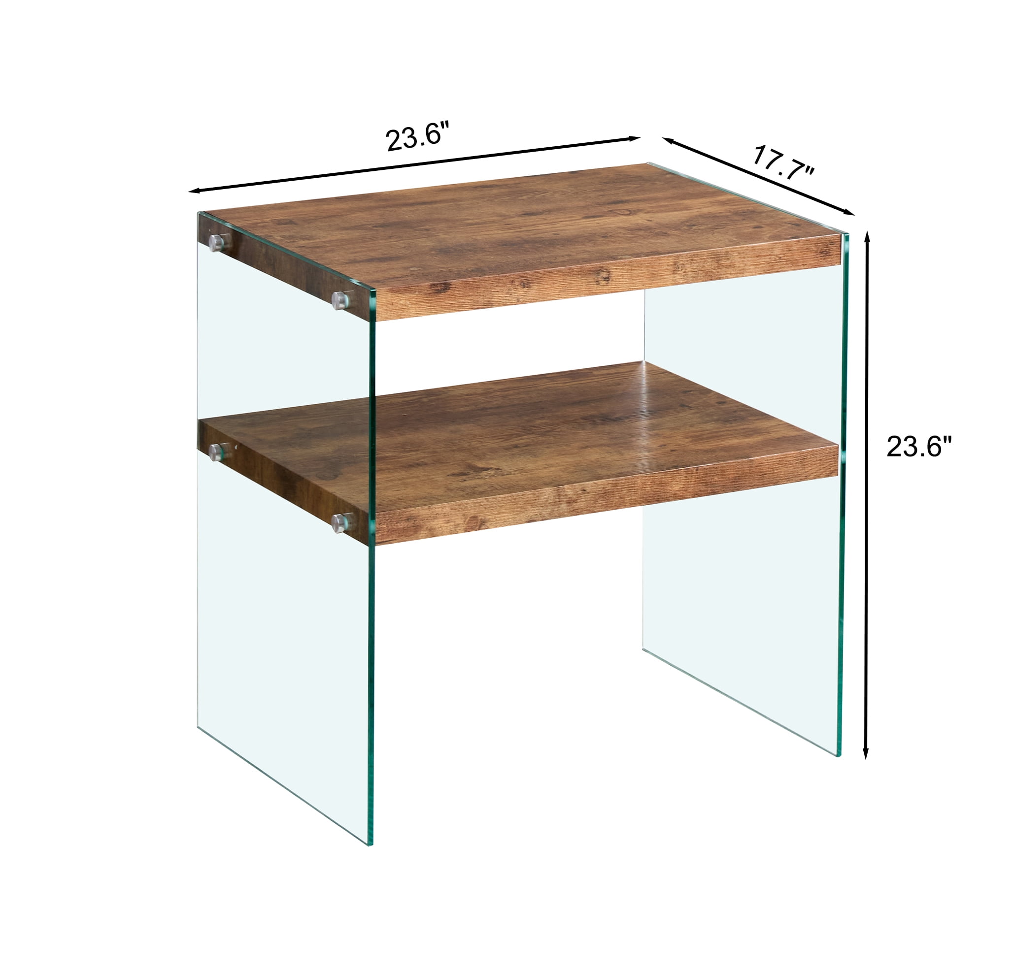 MDF Side Table, Small Tea Table and Walnut Night Stand with Premium Tempered Glass Top, Multi-Purpose Sofa Table for Snacks Coffee Books Decor, Waterproof and Easy to Clean, No Assembly Required