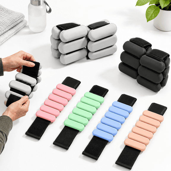Gray 2 lbs Pair (1lb Each) Adjustable Ankle Wrist Weights for Workout and