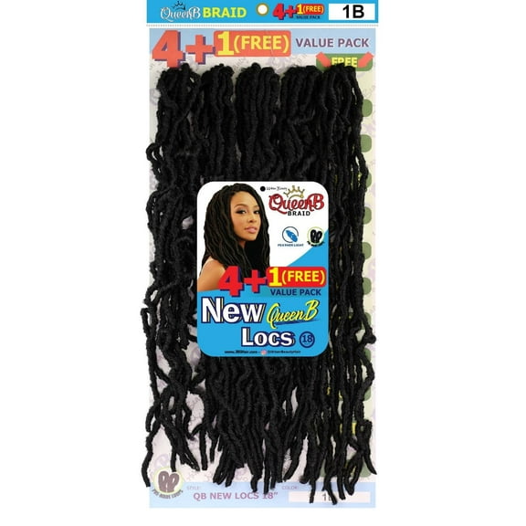 QueenB Braid New Locs 18” 4X Value Pack Pre-Looped Crochet Hair – Color #1B