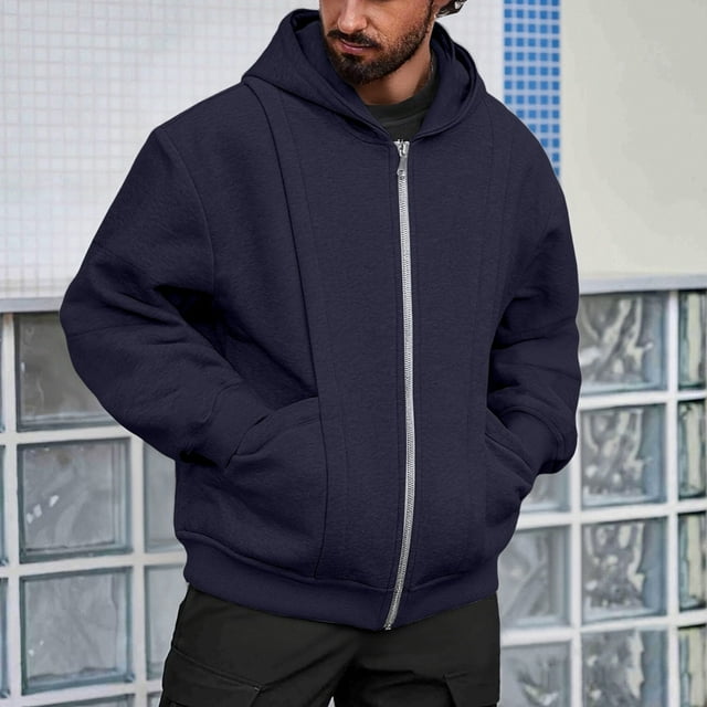 pstuiky mangas largas para hombre, Chaqueta tipo cárdigan con cremallera y capucha de manga larga de color liso para hombre top de hombre xl