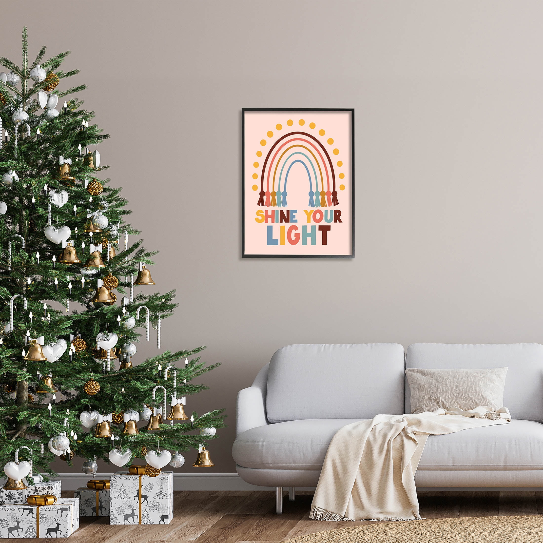 Shine Your Light Hanukkah Rainbow Holiday Graphic Art Black Framed Art Print Wall Art