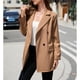 thumbnail image 4 of Mujeres traje abrigo muesca collar doble breasted solapa bolsillo rejilla patrón moda traje abrigo caqui XL, 4 of 8