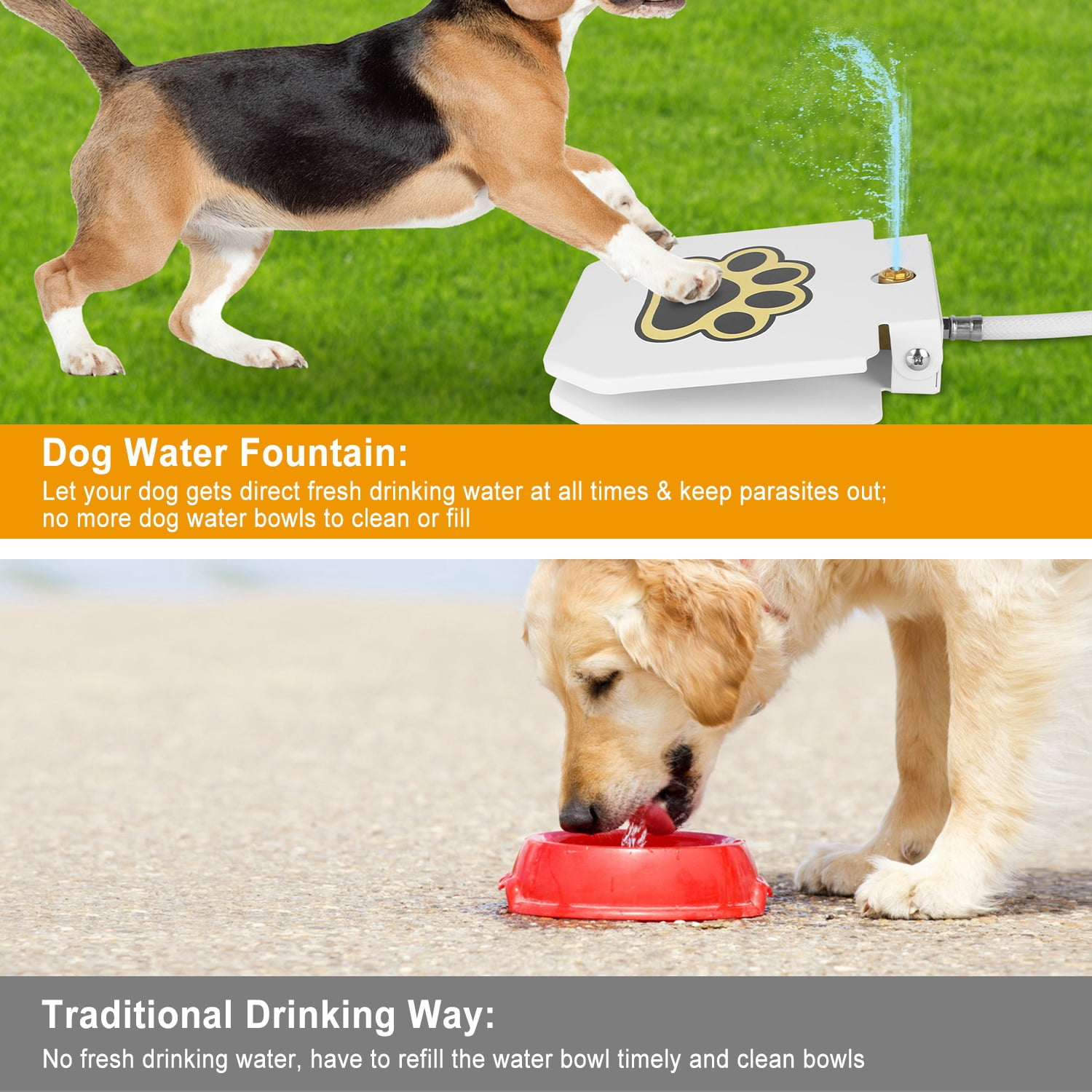 Dog Water Fountain, Outdoor No Electricity Step-On Activated Pet Sprinkler, Paw-Controlled Drinking Dispenser for Large & Small Dogs,Automatic Waterer for Yard, Garden, Lawn