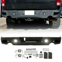 Kojem Rear Bumper 3 Piece for Dodge Ram 1500 2009-2018 W/ Dual Exhaust & Sensor Holes & 2 LED Light 18W Black Steel