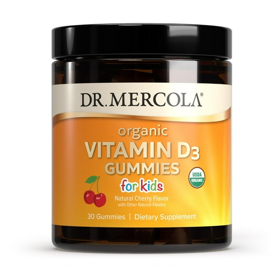 Dr. Mercola Organic Vitamin D3 Gummies for Kids, 30 Servings (30 Gummies), 1,000 IU, Natual Cherry Flavor, Dietary Supplement, Bone & Immune Support, Non-GMO