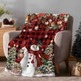 thumbnail image 2 of Red Plaid Christmas Snowman Flannel Blanket for Bed,Travel and Camping, Xmas Tree Poinsettia Balls Super Soft Cozy Blanket for All Seasons 40"x60", 2 of 9
