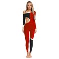 thumbnail image 1 of Raenseen Womens' Long Sleeve Unitard Gymnastics Ballet Dance Bodysuit Metallic Color Block Jumpsuit Burgundy L, 1 of 5