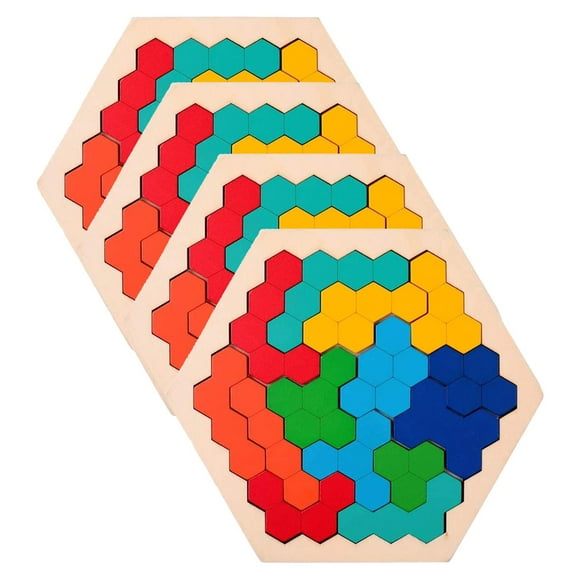 Rompecabezas Educativos VentDepot PuzzHex 4Pzas 14.6x12.8cm Madera Multicolor 3D
