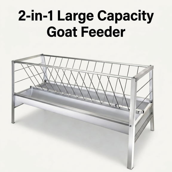 Tanfengu Galvanized 59in 2-in-1 Livestock Feeder, 77 Gallon Dual Trough Goat Sheep Feeder with Hay Rack for Farm, Ranch Animal Feeding