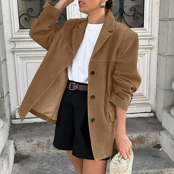 Amzcrzy Blazers for Women Womens Solid Color Lapel Long Sleeved Suit Leather Jacket Jackets for Women Womens Long Sleeve Tops Womens Jacket Women's Clothing Womens Tops