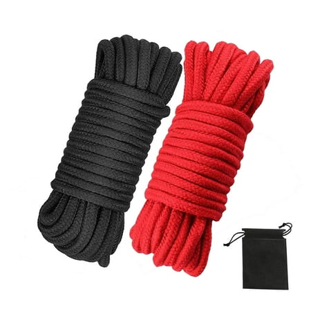 

Soft Cotton Rope 32 feet / 10m Rope 8mm Thick Soft Rope Long Rope Soft Tying Rope (Black+Red+Bag)