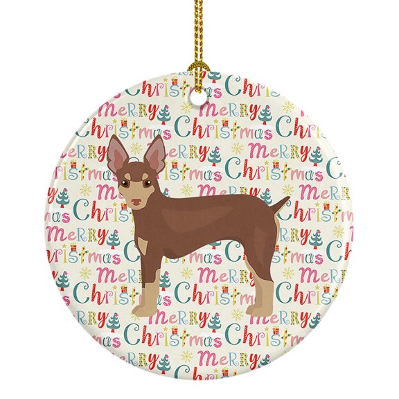Miniature Fox Terrier Merry Christmas Ceramic Ornament 2.8 in x 2.8 in