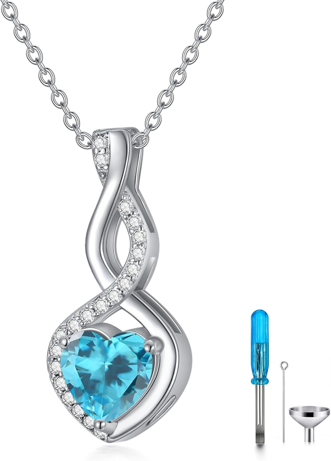 AOBOCO Infinity Urn Necklace for Ashes, Sterling Silver/Gold Plated Birthstone Infinity Cremation Jewelry Gift Keepsakes Locket Necklace for Women Men Pet Human Ashes