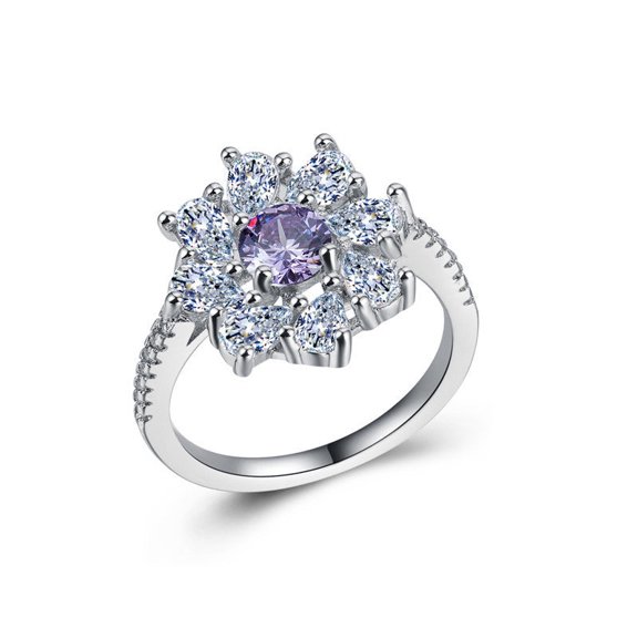 Purple Zircon Ring Copper Plated Gold Jewelry for Women