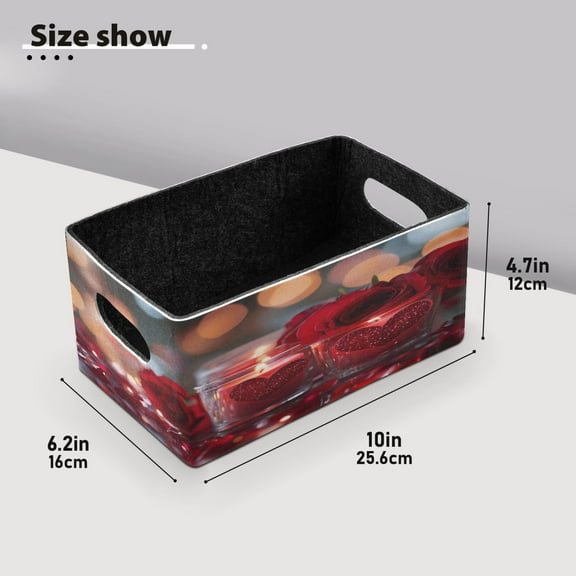 BZSMCE Shelf Baskets Red Heart Candles and Petals Pattern Storage Cube Bins 10.1*6.3*4.7in Set of 2
