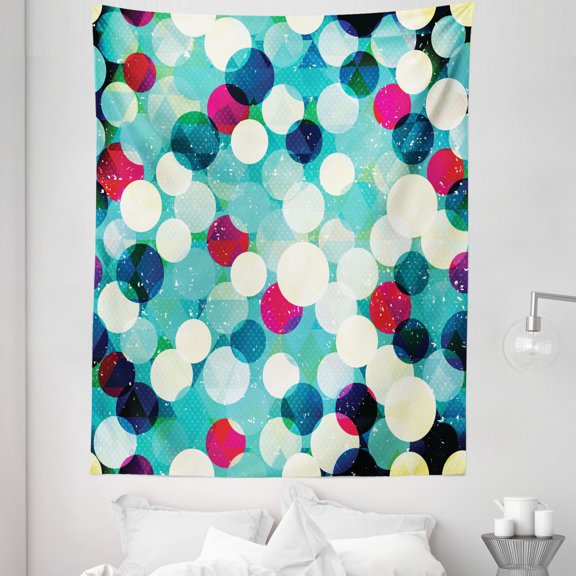 Grunge Tapestry, Vintage Pattern with Worn out Retro Rhombuses Background Colorful Abstract Shapes, Fabric Wall Hanging Decor for Bedroom Living Room Dorm, 5 Sizes, Multicolor, by Ambesonne
