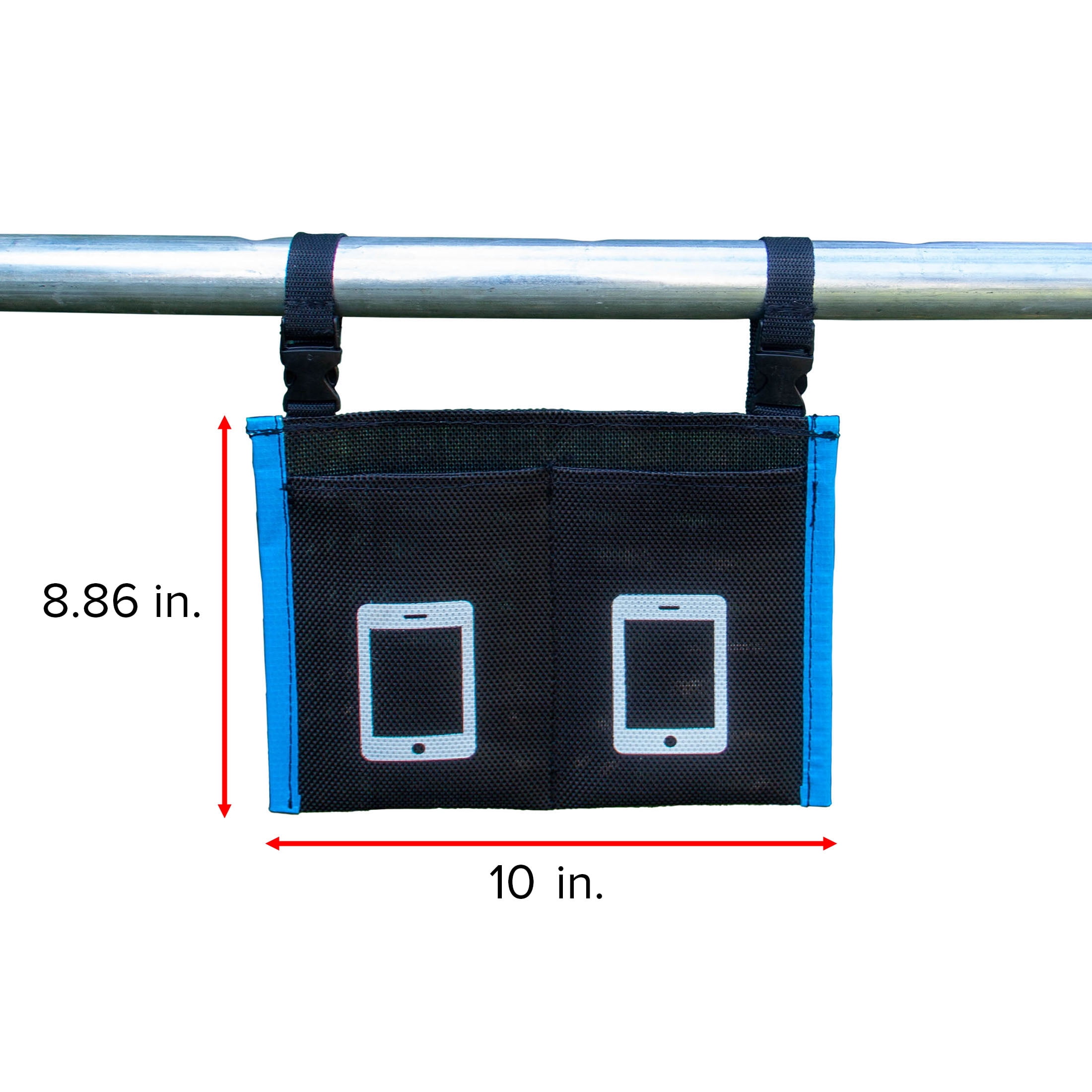 Sportspower Phone Holder for Trampoline: UV Resistant Phone Holder for Trampolines, Holds Up to 2 Phones, Clips onto Trampoline Pole up to 2" Diameter, Black/Blue
