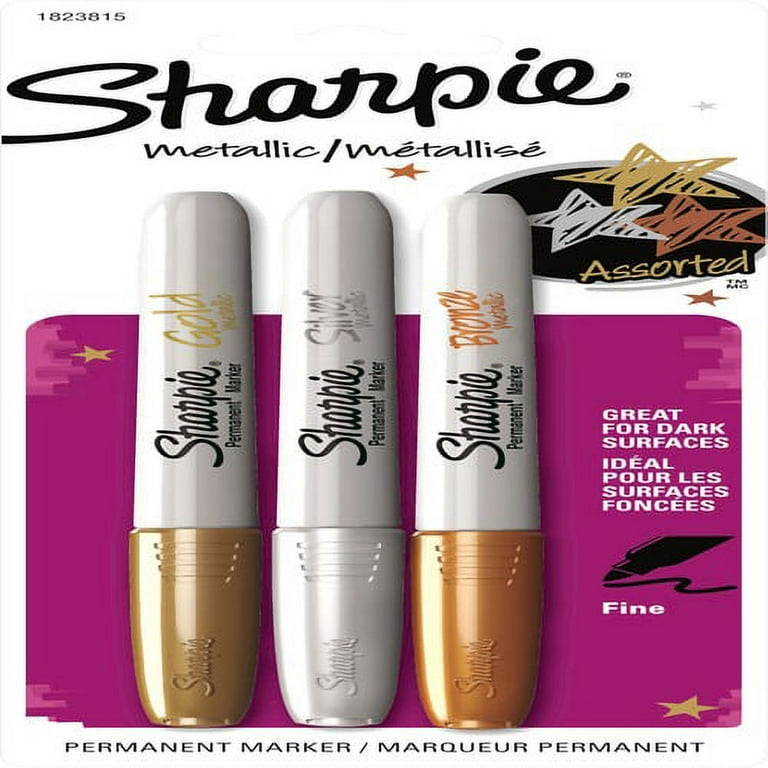 Sharpie Metallic Fine Point Permanent Marker - Fine Marker Point - Gold, Silver, Bronze Alcohol Based Ink - 3 / Set Sharpie Metallic Fine Point Permanent Marker - Fine Marker Point - Gold, Silver, Bronze Alcohol Based Ink - 3 / Set