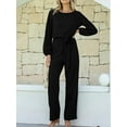 thumbnail image 6 of Womens Dressy Jumpsuits Long Sleeve Belted Wide Leg Pants Romper Jumpsuit Wedding Guest Outfits Black L, 6 of 9
