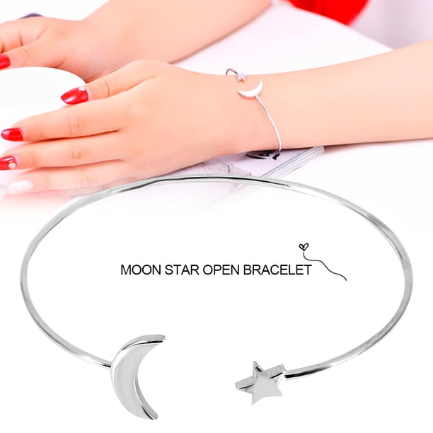 Pulsera Abierta Jadeshay Pulsera de Mujer de Cobre con Decoración de Luna y Estrella Tamaño 6 * 5,5 cm