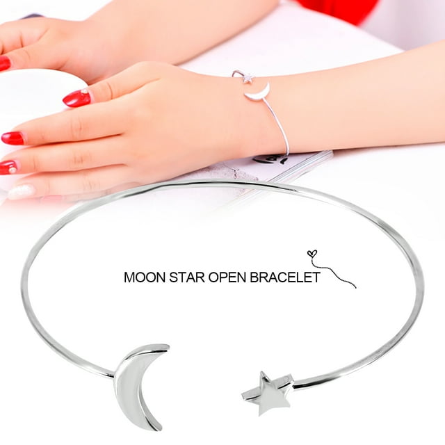 Pulsera Abierta Jadeshay Pulsera de Mujer de Cobre con Decoración de Luna y Estrella Tamaño 6 * 5,5 cm