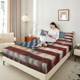 thumbnail image 4 of Feelyou American Flag Print Queen Sheet Sets for Men, Cartoon Stars Lines Flat Sheet, Oil Printing Art Queen Fitted Sheet, Luxury Bedroom Decor, 4-Piece, 4 of 7