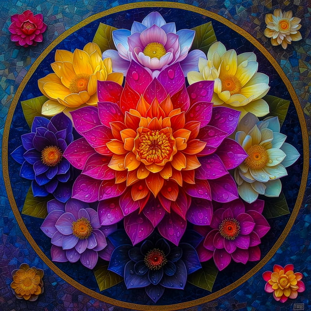 Mandala Puzzle Bgraamiens de 1000 piezas con gotas de agua florales