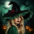 thumbnail image 2 of Bainana Halloween Witch Cosplay Hat For Women Lace Trim High Top Cap Wide Brim Adjustable Festival Events Hat, 2 of 5
