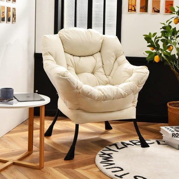 Modern Lazy Chair,Upholstered Lounge Accent Chair, Single Leisure Sofa Chair with Armrests & Side Pocket, Comfy Reading Chair for Bedroom, Living Room, Dorm Room