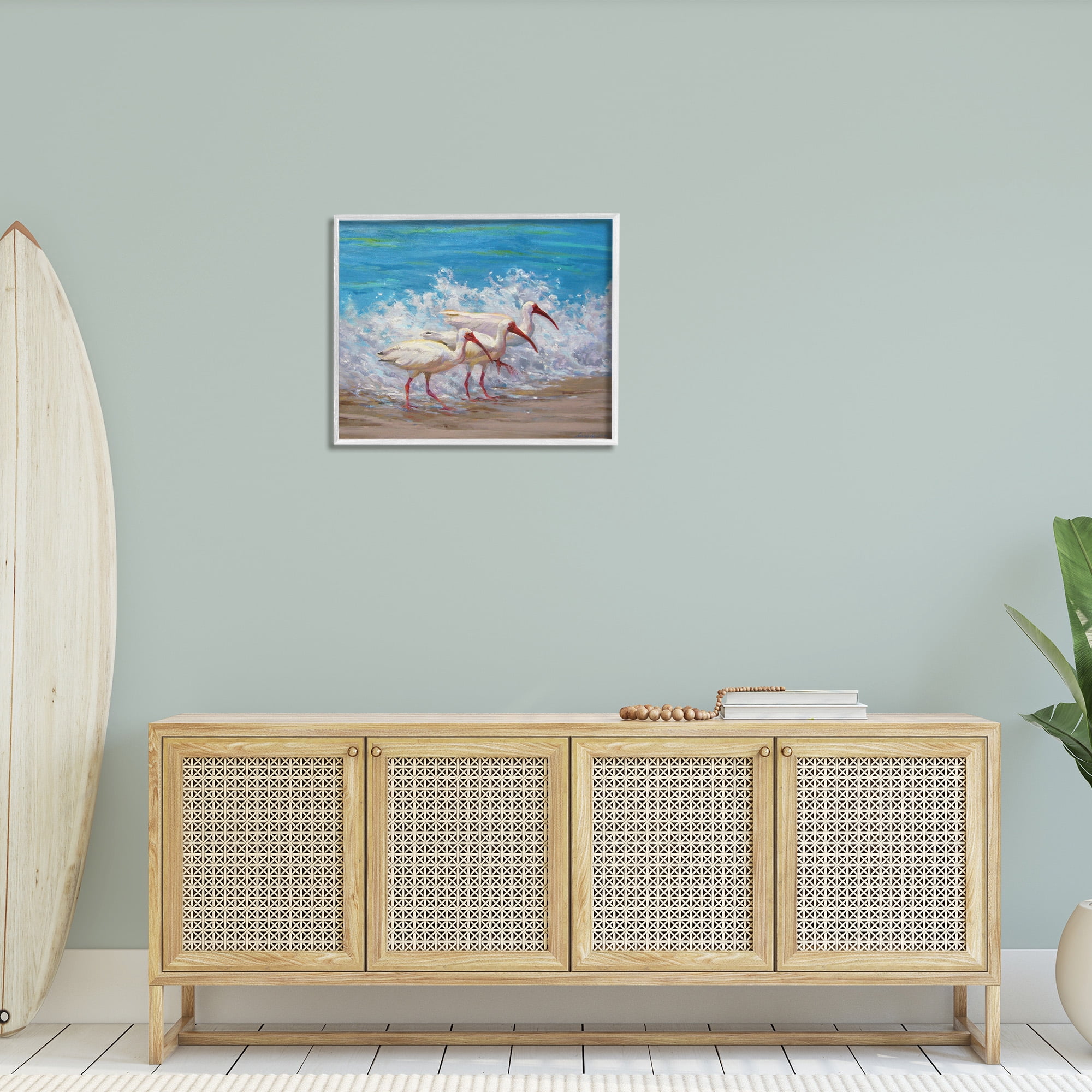 Stupell Industries Splashing Sea Birds Animals & Insects Painting White Framed Art Print Wall Art, 30 x 24