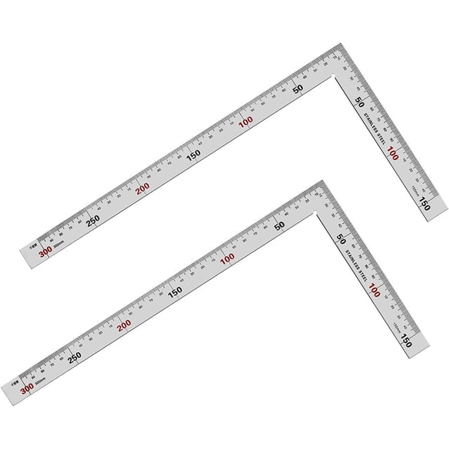 Escuadra en forma de L, escuadra de carpintero de 2 piezas, escuadra de carpintero de acero inoxidable de 150 x 300 mm, escuadra de ángulo recto de 90 grados para ingenieros, carpinteros y artesanos