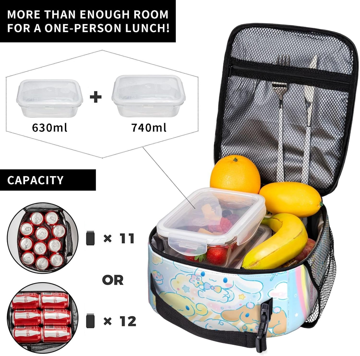 Cinnamoroll Cartoon Lunch Bag Cinnamorolls Cute Lunch Box Portable Insulated Lunch Tote Reusable Lunchbag for Office Picnic Outdoor