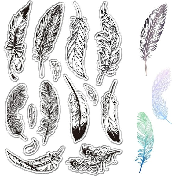 Feathers Clear Stamps Peacock Feather Reusable Retro Transparent Silicone Stamp Seals for Scrapbooking Photo Album Decorative Journaling Card Making DIY
