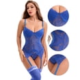 thumbnail image 3 of DARING DIVA Women's Lace Mesh Push-Up Corset and Garter Belt Lingerie Sets XL Blue, 3 of 6