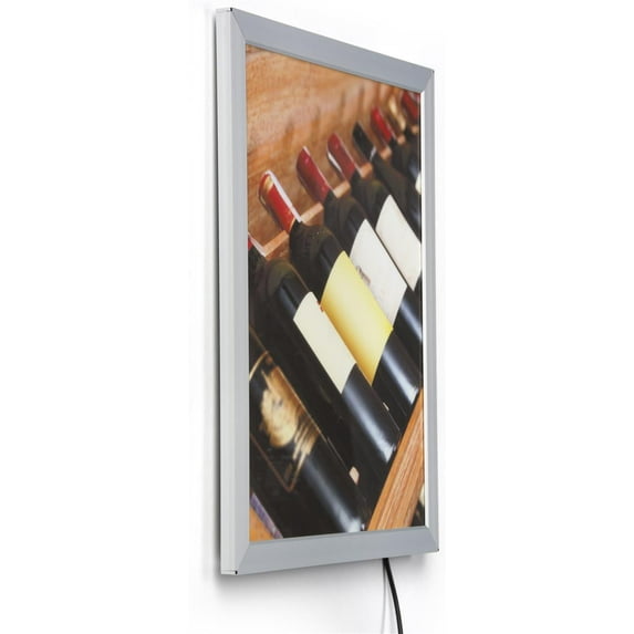 Displays2go LED Display Lightboxes, Wall Mounted, Snap-Open, LED Lighting, Aluminum – Silver (LEDEC1620S)