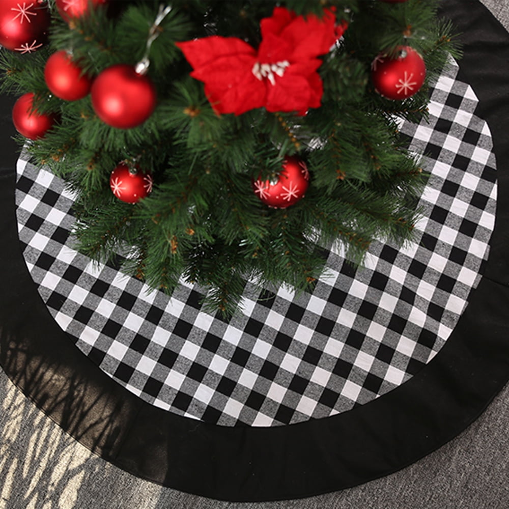Black and White Buffalo Plaid Check Christmas Tree Skirt