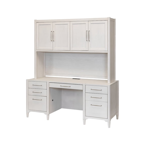 Modern Wood Desk with Hutch Office Storage Fully Assembled White