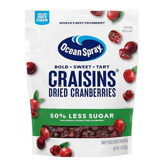 Ocean Spray® Craisins®, 50% Less Sugar Dried Cranberries, Dried Fruit, 10 Oz Pouch