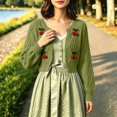 thumbnail image 2 of Arlun 3D Cherry Cropped Cardigan Sweater for Women Classic Crew Neck Open Front Long Sleeve Chunky Cardigans Cute Trendy Fall Winter Button down Short Outerwear, 2 of 6